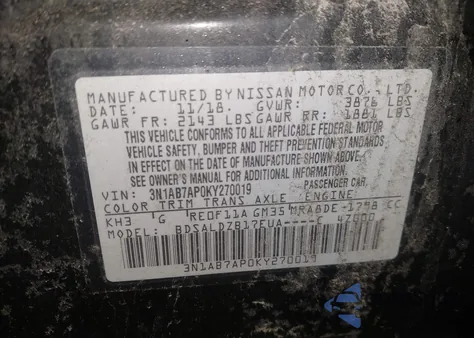 2019 Nissan Sentra Sv z USA, uszkodzony, nr VIN 3N1AB7AP0KY270019